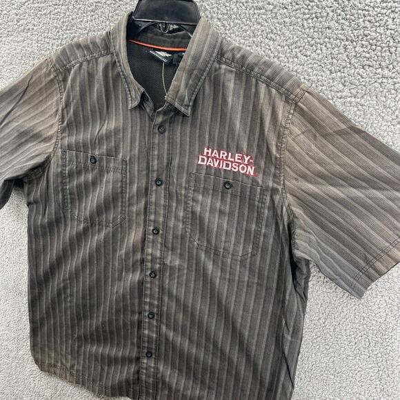 Harley Davidson Men Vented Mechanic Shirt Short Sleeve Embroidered Striped XLT - Picture 2 of 16